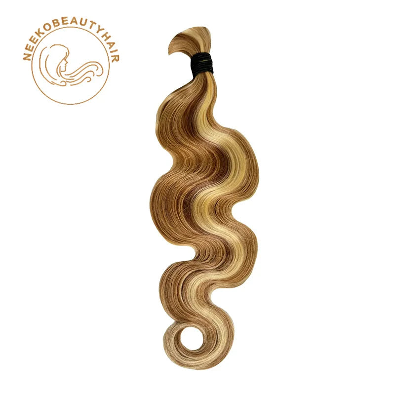 Honey Blonde Highlight Bulk Human Hair 1 Bundles/Pack 100g 18 Inch Body Wave Knotless BOHO Braids Human Hair Braiding Hair