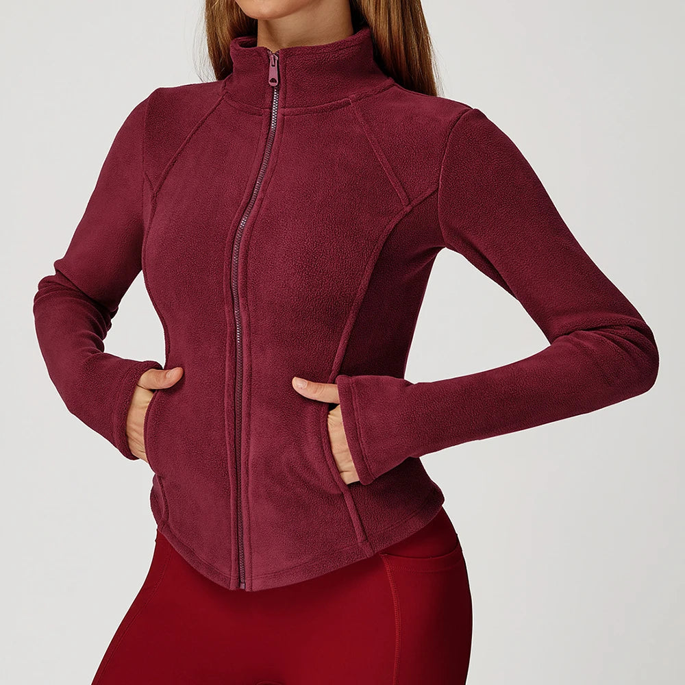 Sports Jacket Long Sleeve Women Zip Fitness Yoga Shirt Winter Warm Gym Top Activewear Running Coats Workout Clothes For Cycling