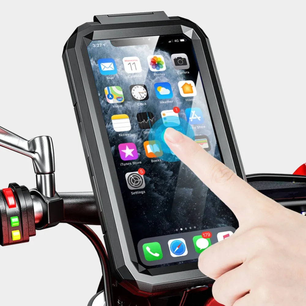 Étui de support de téléphone étanche pour potence de moto, fixation sur rotule de 2,5 cm (1 pouce), antivol, avec base en aluminium pour fourches de 11,9 à 17,3 cm (4,7 à 6,8 pouces).