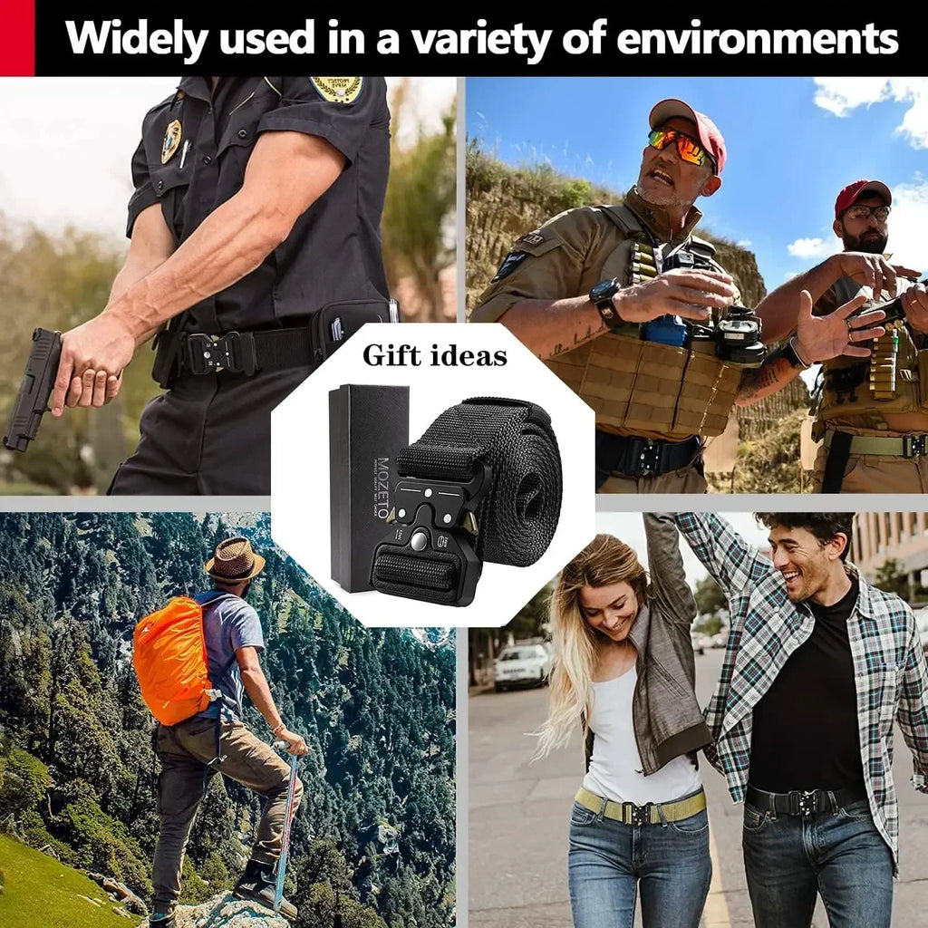 Ceinture tactique unisexe de style militaire pour le travail, la randonnée et les travaux de précision. Ceinture porte-arme avec boucle métallique robuste à dégagement rapide.
