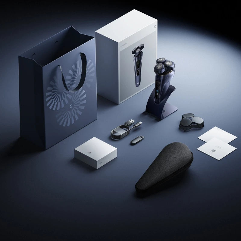 Rasoir électrique Xiaomi Pro avec tondeuse à barbe, utilisable sur peau sèche ou humide, étanche, écran couleur dynamique, rasage complet à 360°, autonomie de 90 jours.