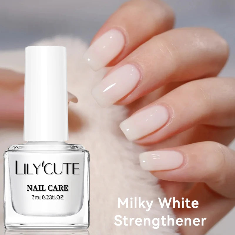 LILYCUTE Nail Strengthener Polish - Milky White Pink Care Varnish 7ML