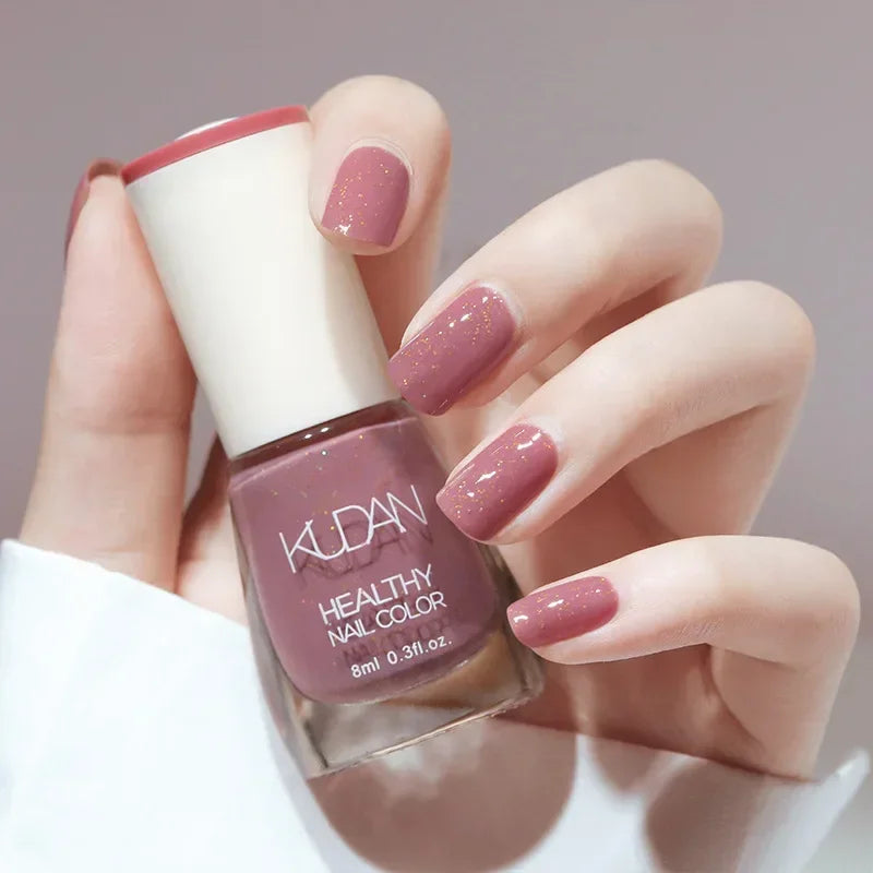 Vernis à ongles sans lampe UV, blanc à fines paillettes, sans cuisson, sans décollement, base huileuse transparente et brillante, couleur nude