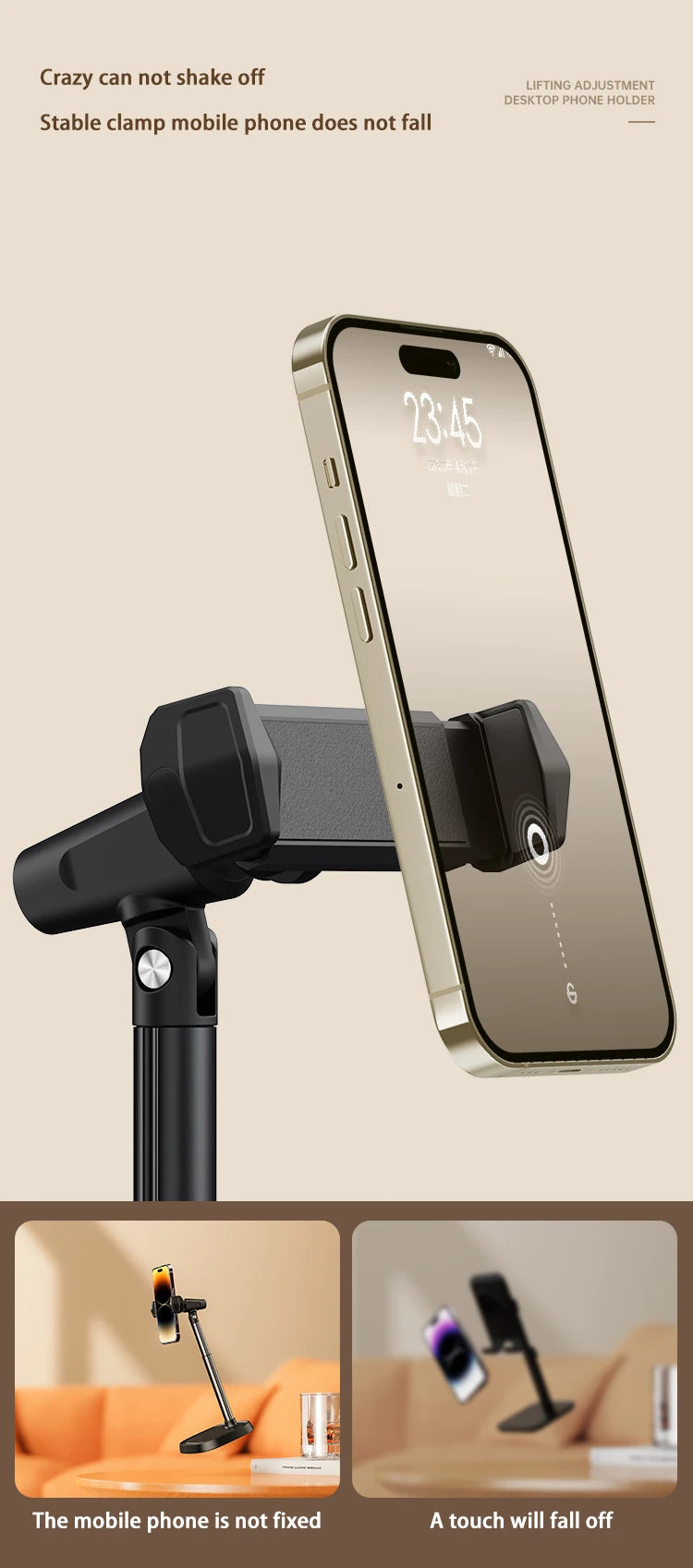 Cell Phone Stand Desk Phone Holder Height Angle Adjustable Aluminum Alloy Universal Phone Stand Office for iPhone 15Pro Max Plus