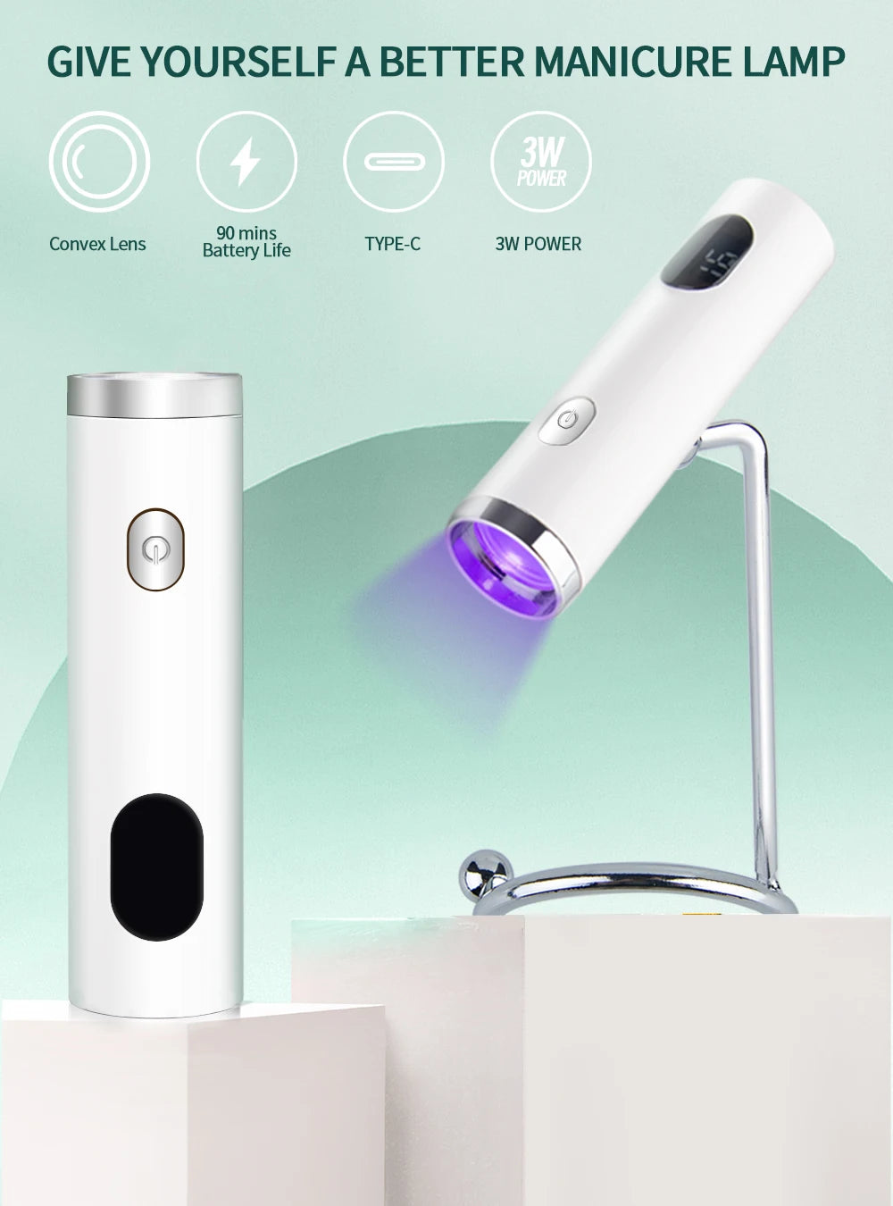 Lampe UV Nailpop avec support, mini lampe de séchage portable rechargeable pour vernis semi-permanent et gel. Séchage rapide.