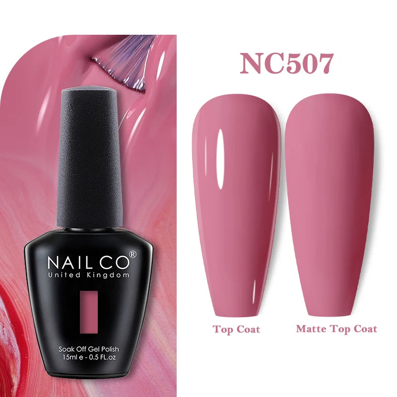 Vernis à ongles gel NAILCO 283 couleurs, base et top coat, semi-permanent, UV, pour nail art et manucure hybride.