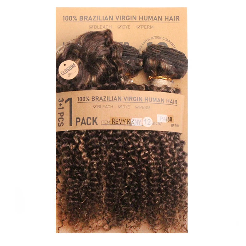 Kinky Curly Human Hair Bundles Short Brazilian Hair Weaves 3 Bundles With Closure Natural Black Curly Bundles With Closure
