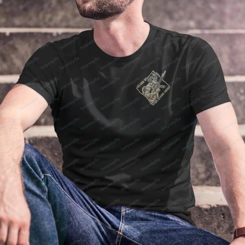 Stand Up or Stand Aside Military T-Shirt - Warrior Skeleton Graphic Tee