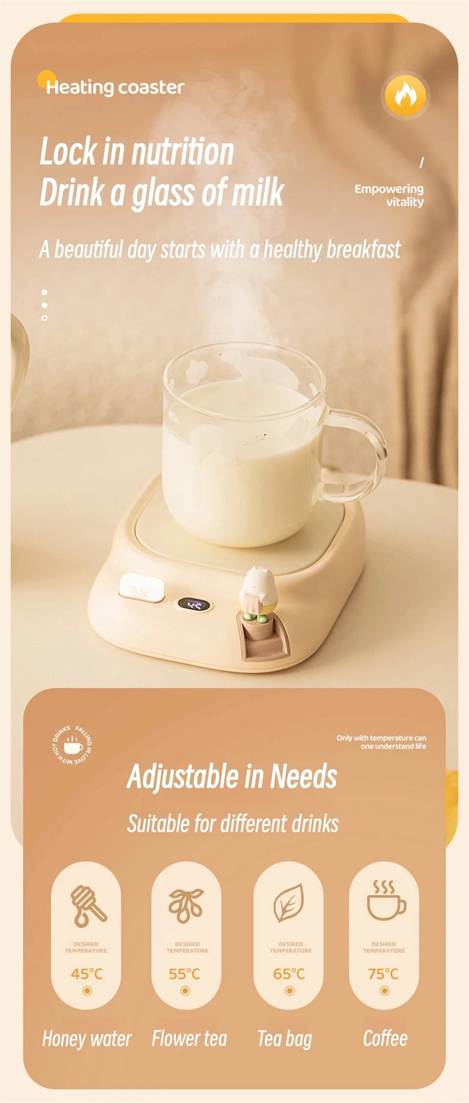 25W Coffee Mug Warmer Cup Heater Electric Hot Plate 4 Temperature Settings Warmer Cup Coaster for Tea Milk Water Heating Pad