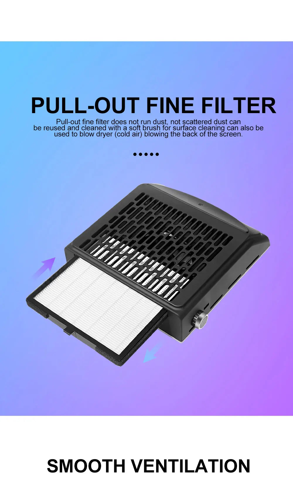 100W Powerful Nail Dust Collector Absorber for Manicure Low Noise Professional Nail Vacuum Cleaner Dust Extractor for Acrylic