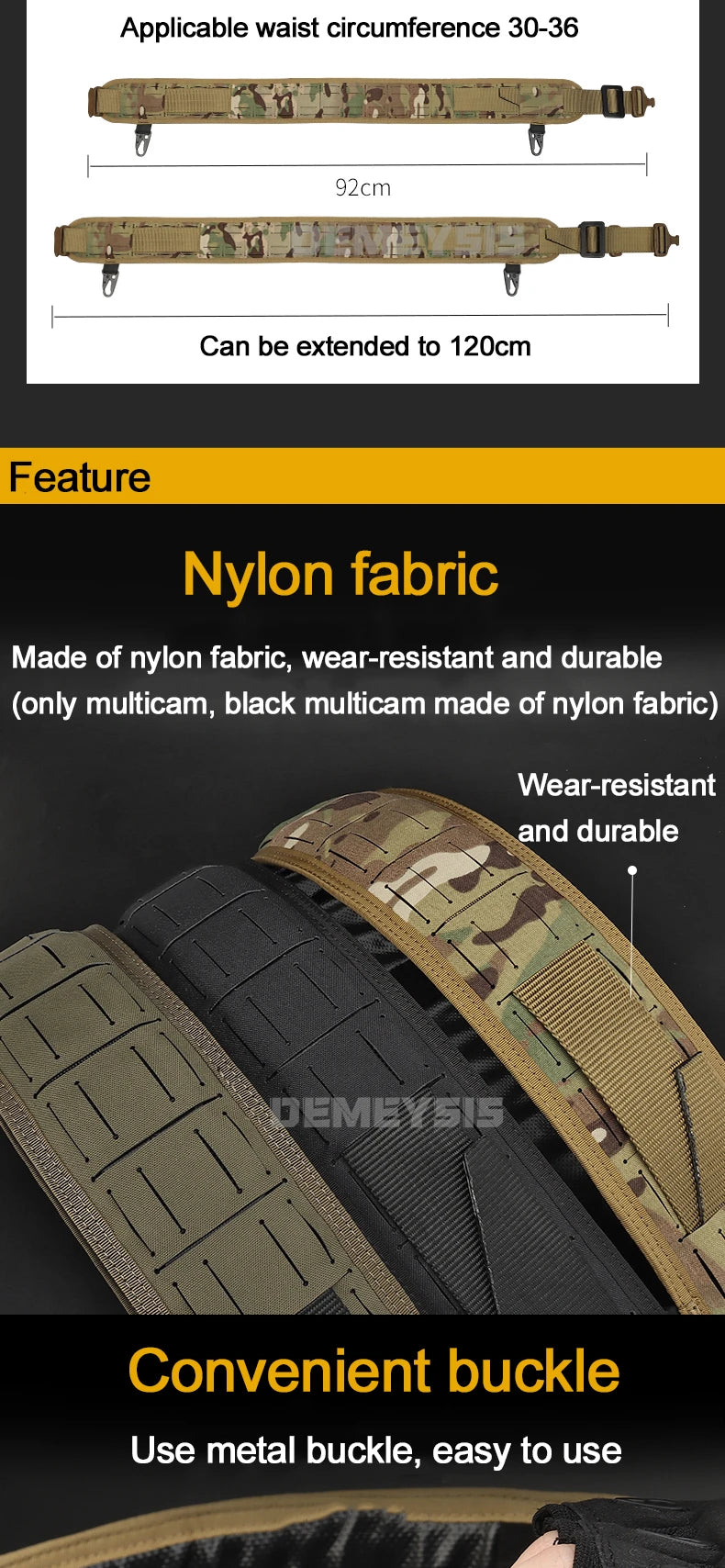 Tactical MOLLE Padded Belt - Combat Waist Belt for Airsoft & Hunting