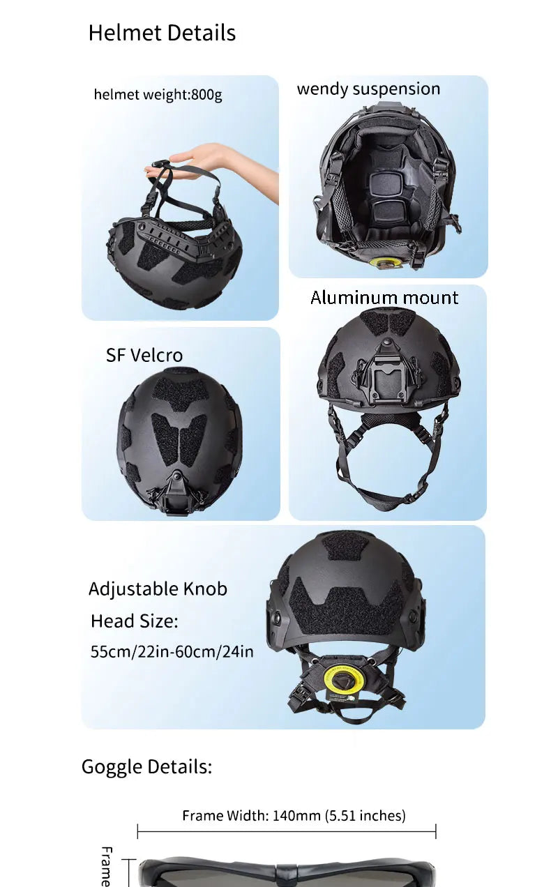 Military Tactical Helmet Set - Multi-Lens Goggles & Full Face Mask, Riot Airsoft CS Protective Gear for Outdoor Sports