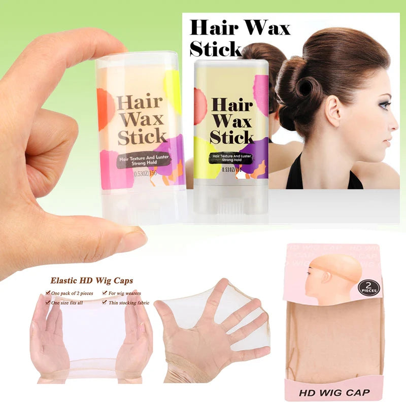 Wig Installation Kit Set 8Pcs Hair Mousse Glossing Hair Polisher Scalp Oil Edge Control HD Wig Cap Hair Wax Stick Hair Brush
