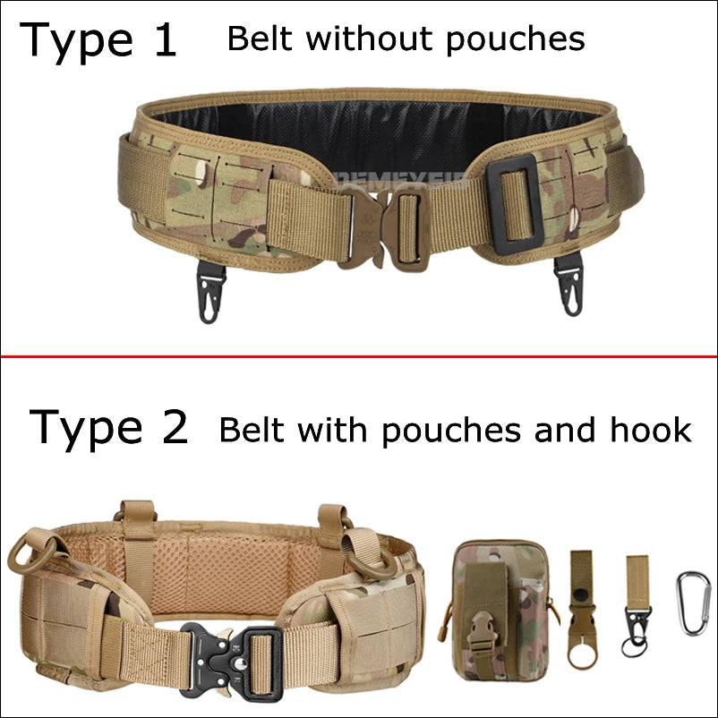 Tactical MOLLE Padded Belt - Combat Waist Belt for Airsoft & Hunting