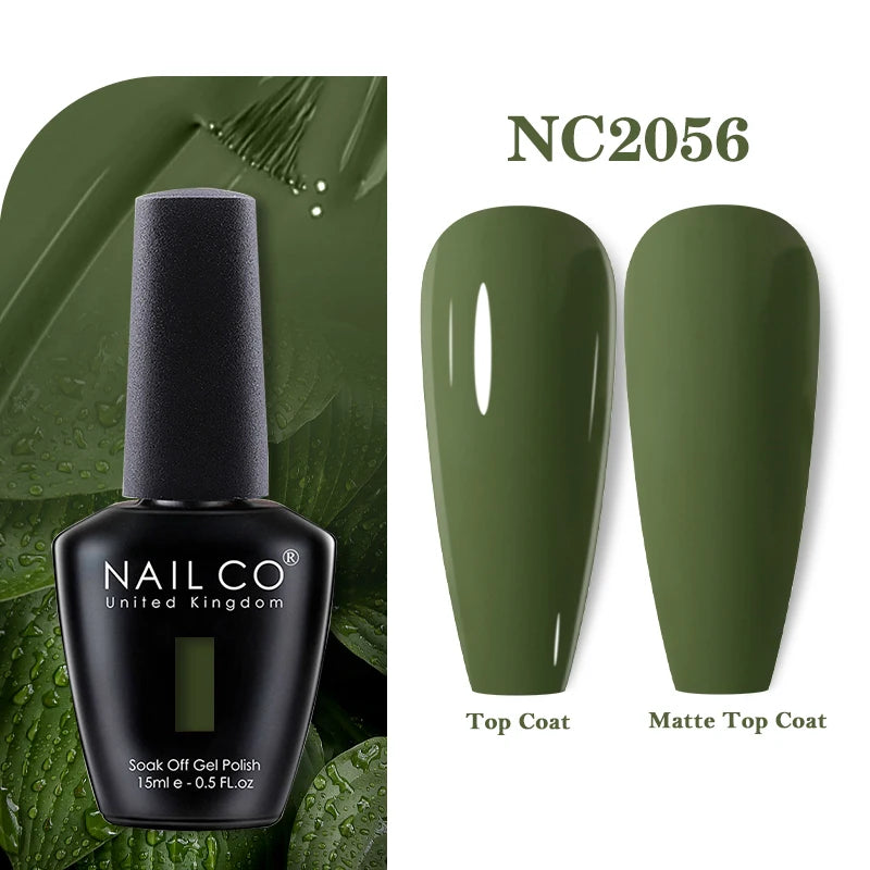 Vernis à ongles gel NAILCO 283 couleurs, base et top coat, semi-permanent, UV, pour nail art et manucure hybride.