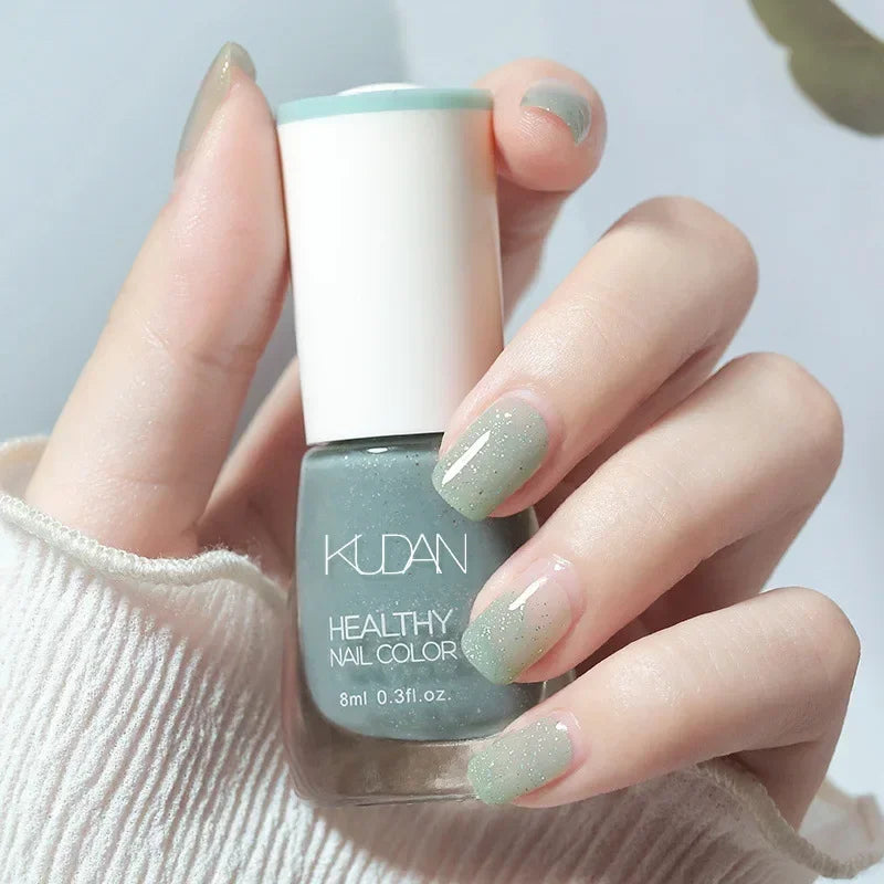Vernis à ongles sans lampe UV, blanc à fines paillettes, sans cuisson, sans décollement, base huileuse transparente et brillante, couleur nude