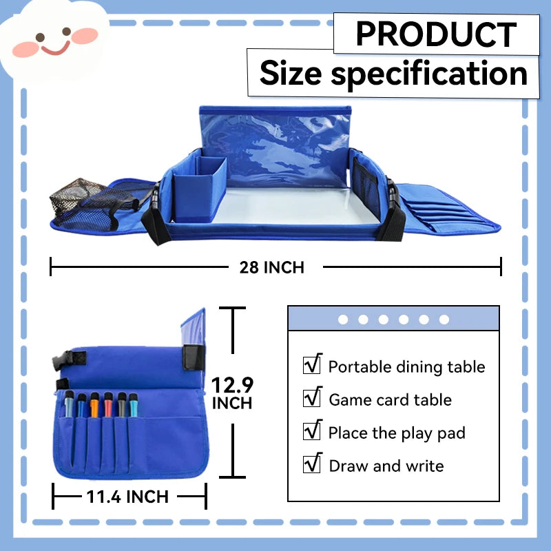 Plateau de voyage pour enfant en voiture, table de rangement pour jouets, tableau à dessin, plateau de sécurité, porte-boissons, activités pour les voyages en voiture
