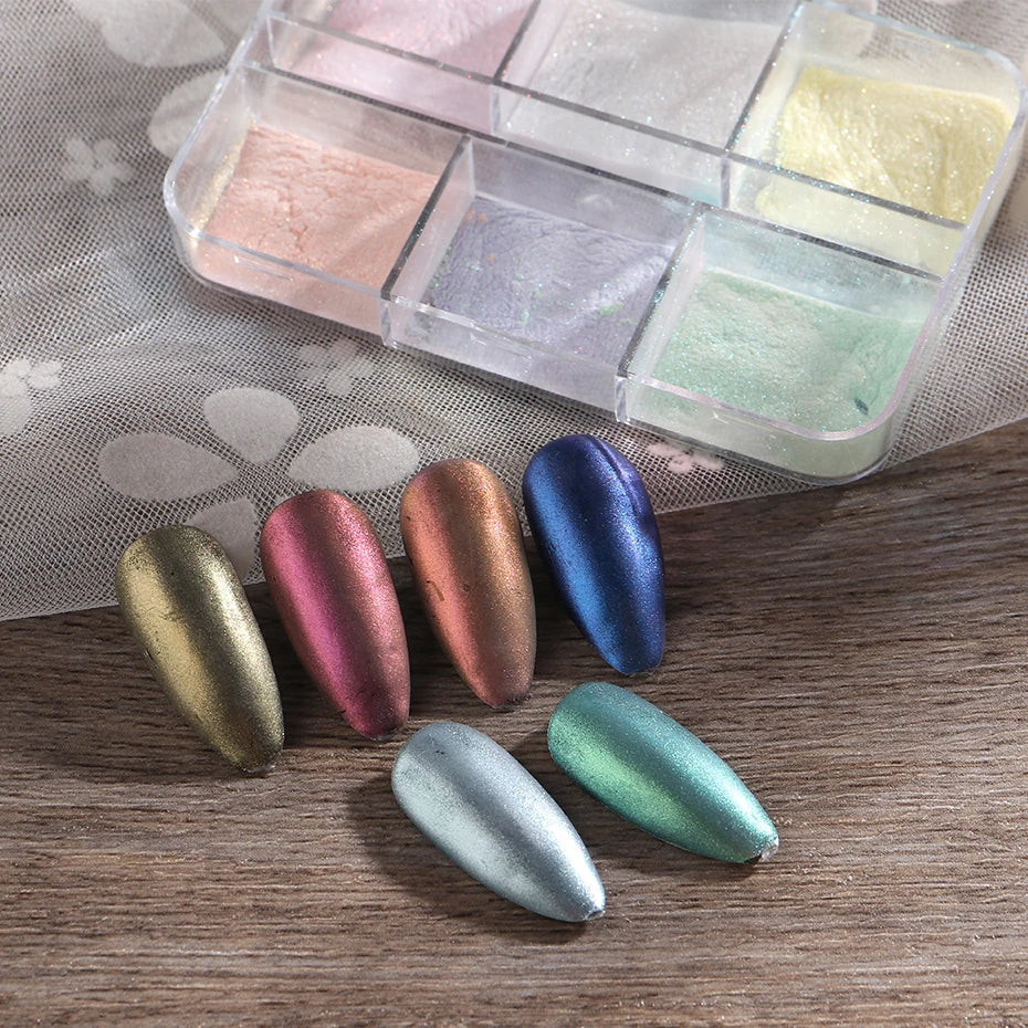 Ongles effet miroir clair de lune, poudre, pigments métalliques chromés, vernis gel, paillettes laser, aurore nacrée brillante, manucure, décoration
