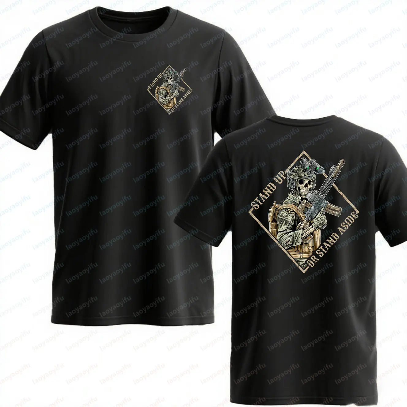 Stand Up or Stand Aside Military T-Shirt - Warrior Skeleton Graphic Tee