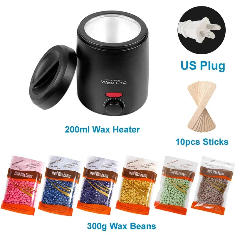 200ML Waxing Kit - Women Men Hard Wax Melt Warmer Kit for Hair Removal-Suitable for Full Body Hair Removal on Sensitive Skin