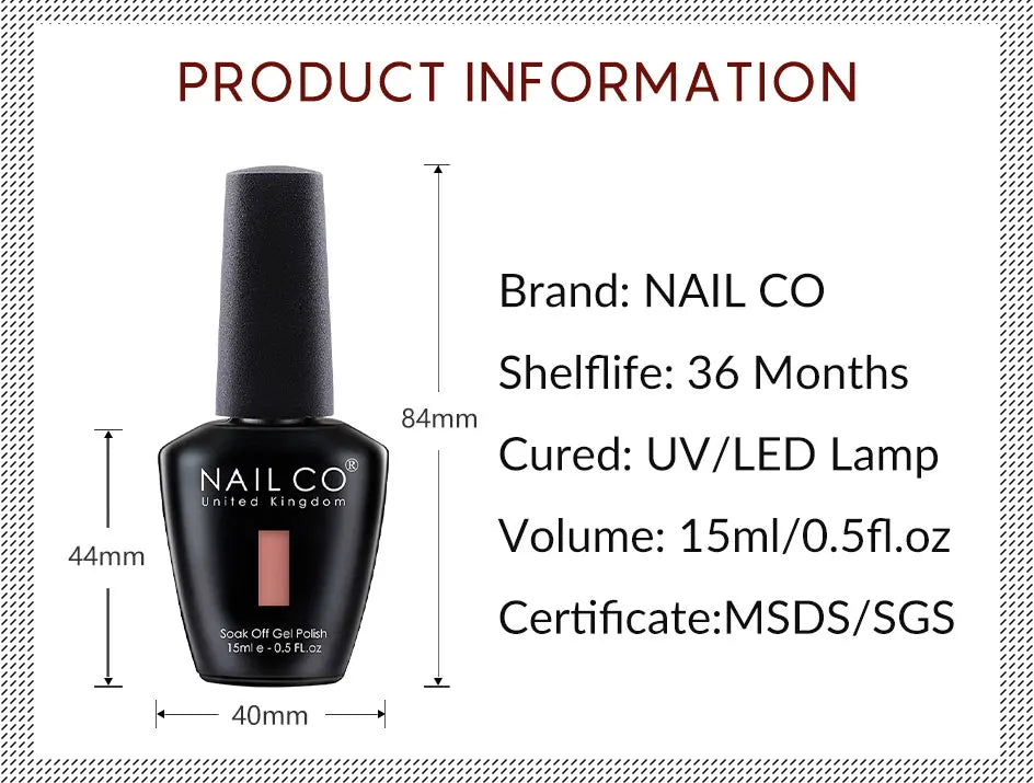 Vernis à ongles gel NAILCO 283 couleurs, base et top coat, semi-permanent, UV, pour nail art et manucure hybride.