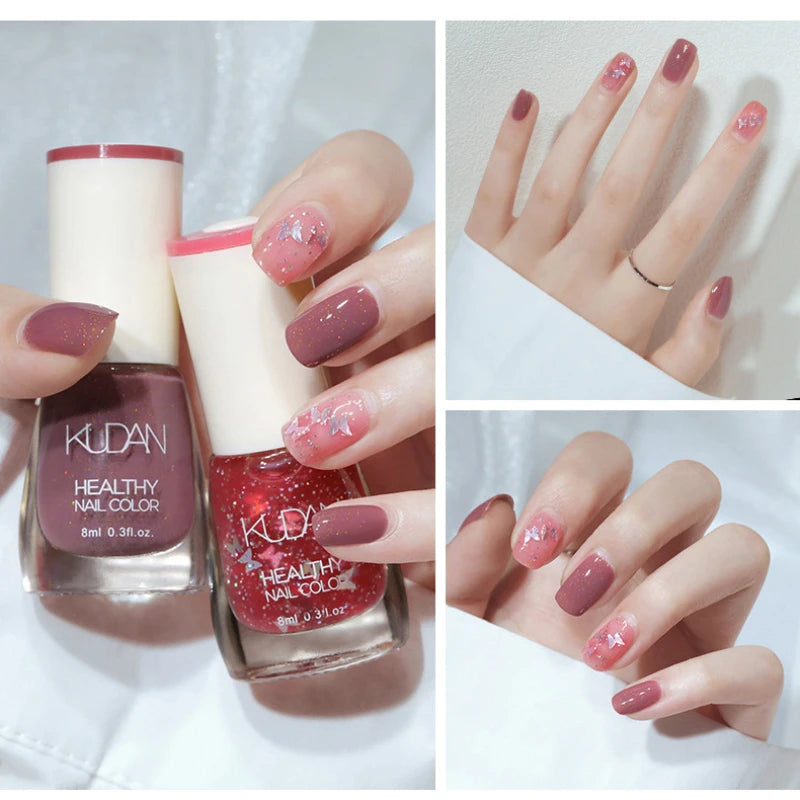Vernis à ongles sans lampe UV, blanc à fines paillettes, sans cuisson, sans décollement, base huileuse transparente et brillante, couleur nude