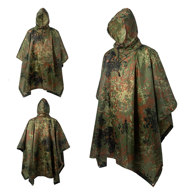 Military Tactical Rain Poncho - Waterproof Multi-Use Shelter & Raincoat