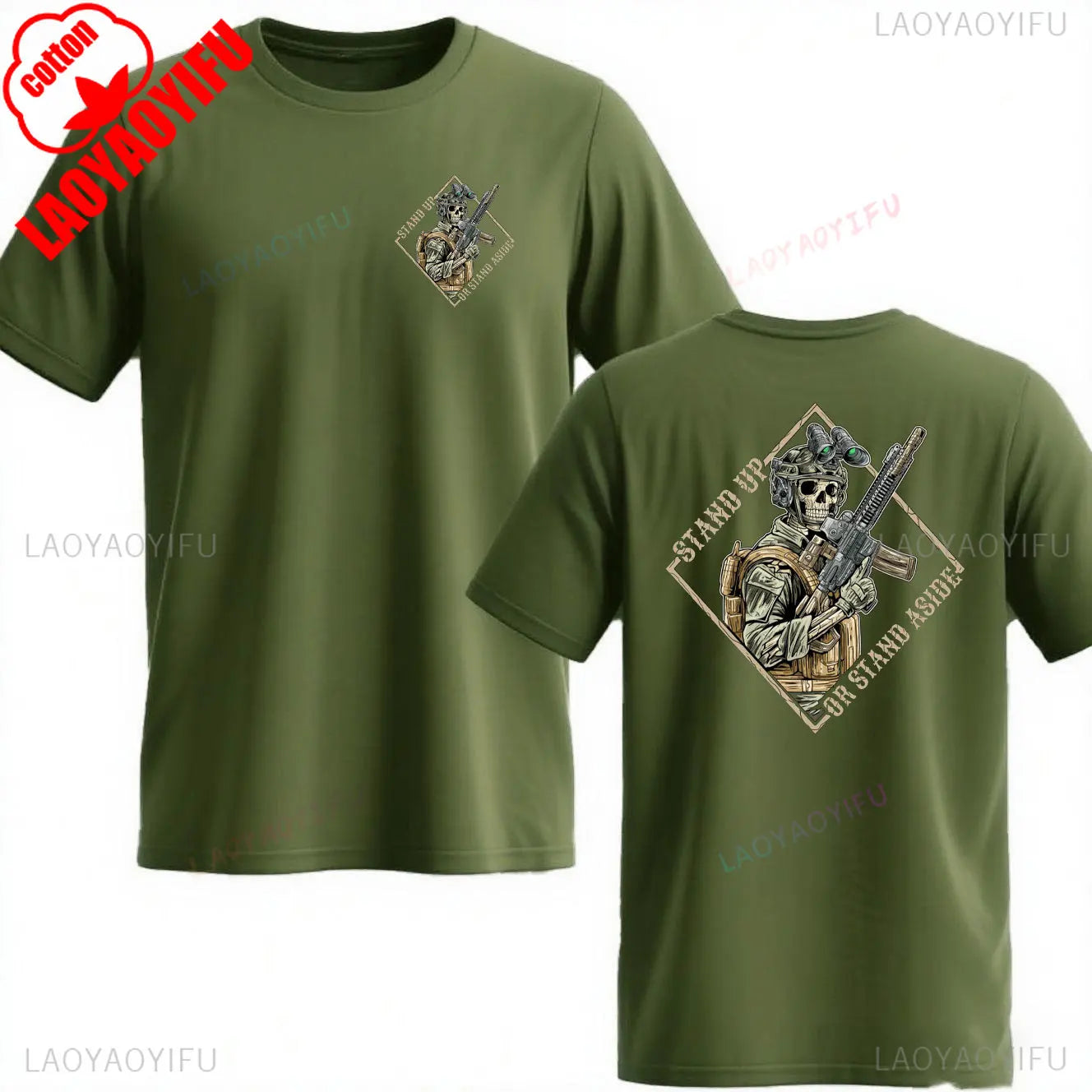 Stand Up or Stand Aside Military T-Shirt - Warrior Skeleton Graphic Tee