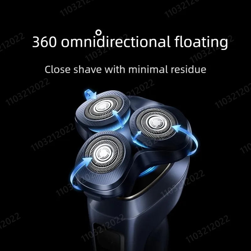 Rasoir électrique Xiaomi Pro avec tondeuse à barbe, utilisable sur peau sèche ou humide, étanche, écran couleur dynamique, rasage complet à 360°, autonomie de 90 jours.