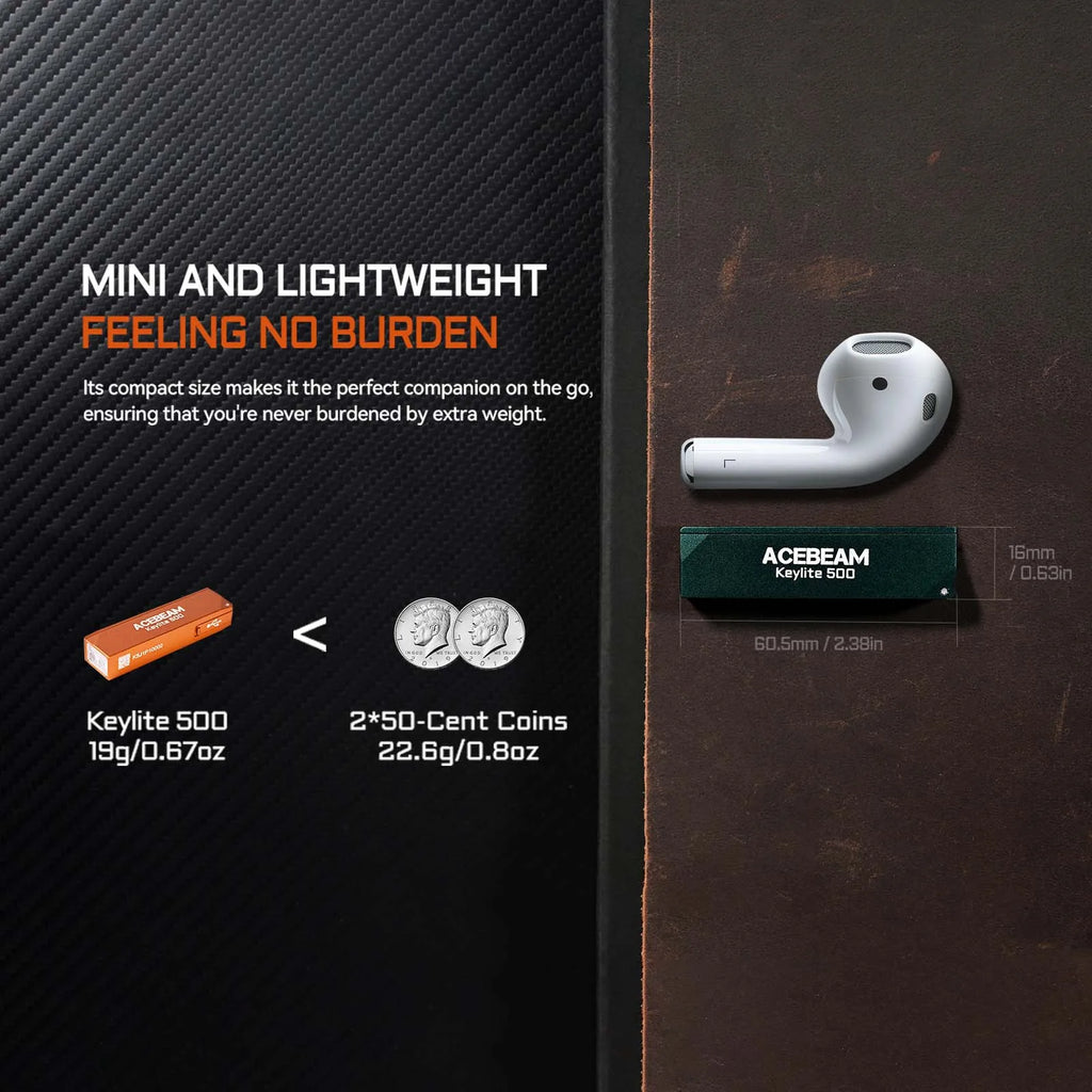 ACEBEAM Keylite 500 EDC Tactical Flashlight - Rechargeable with Self-Defense Strobe