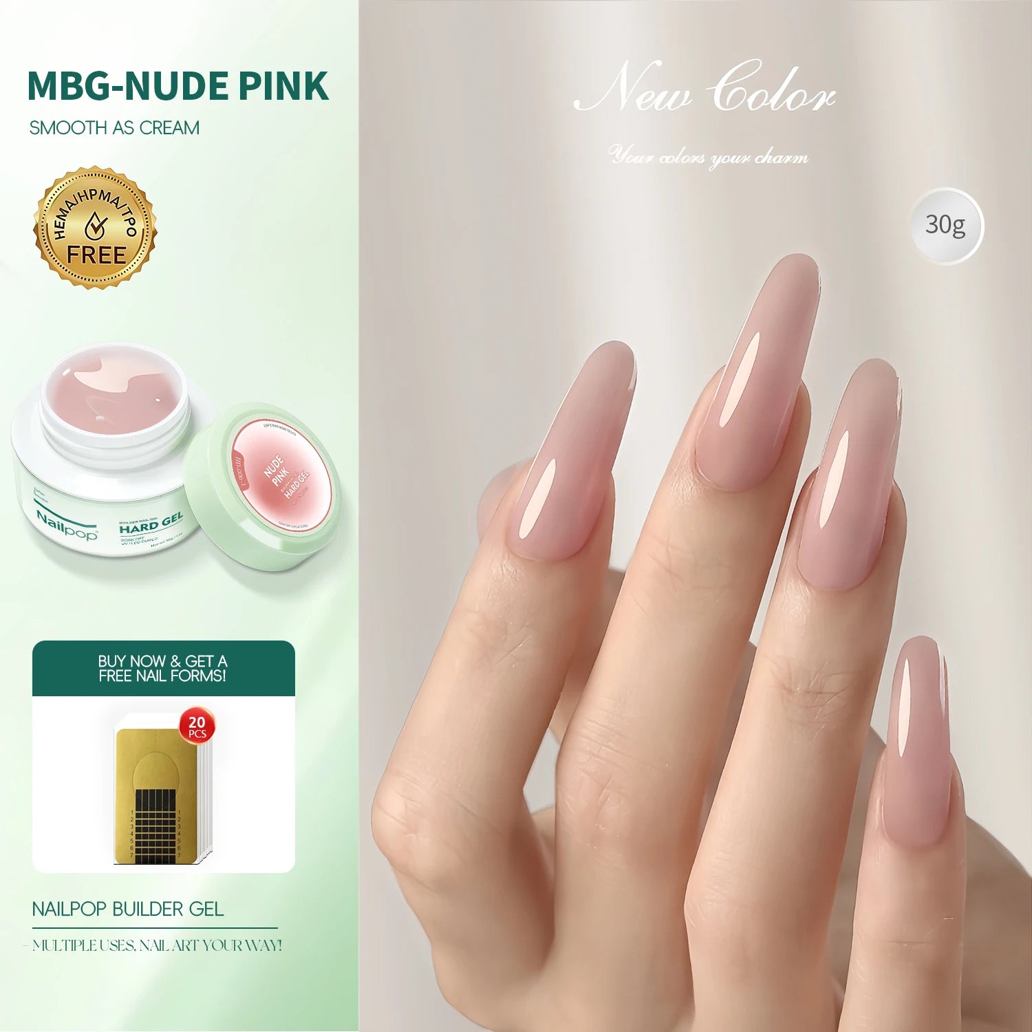 Nailpop Gel Dur Lisse et Laitonné 30/100g Gel UV pour Ongles, Extension Rapide, Longue Tenue, Gel de Construction, Manucure Nail Art