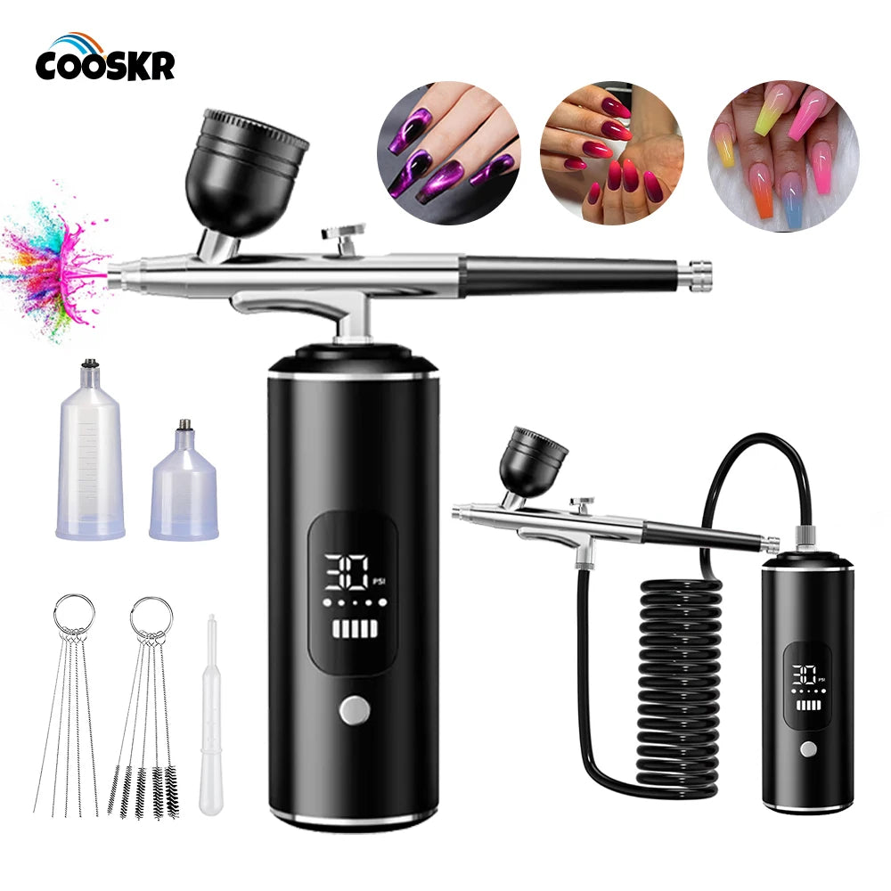 Aérographe portable avec compresseur pour la peinture et le nail art, idéal pour la décoration de gâteaux, le maquillage, les manucures et autres travaux de beauté. Pistolet à peinture portable pour vernis et ongles.