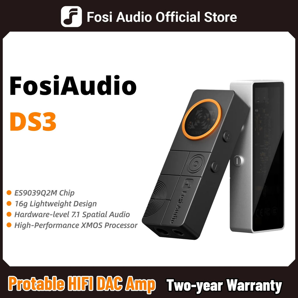 Amplificateur casque Hi-Fi portable Fosi Audio DS3 DAC avec dongle DAC XMOS XU316 DSD512 et sortie jack symétrique 4,4 mm/3,5 mm.