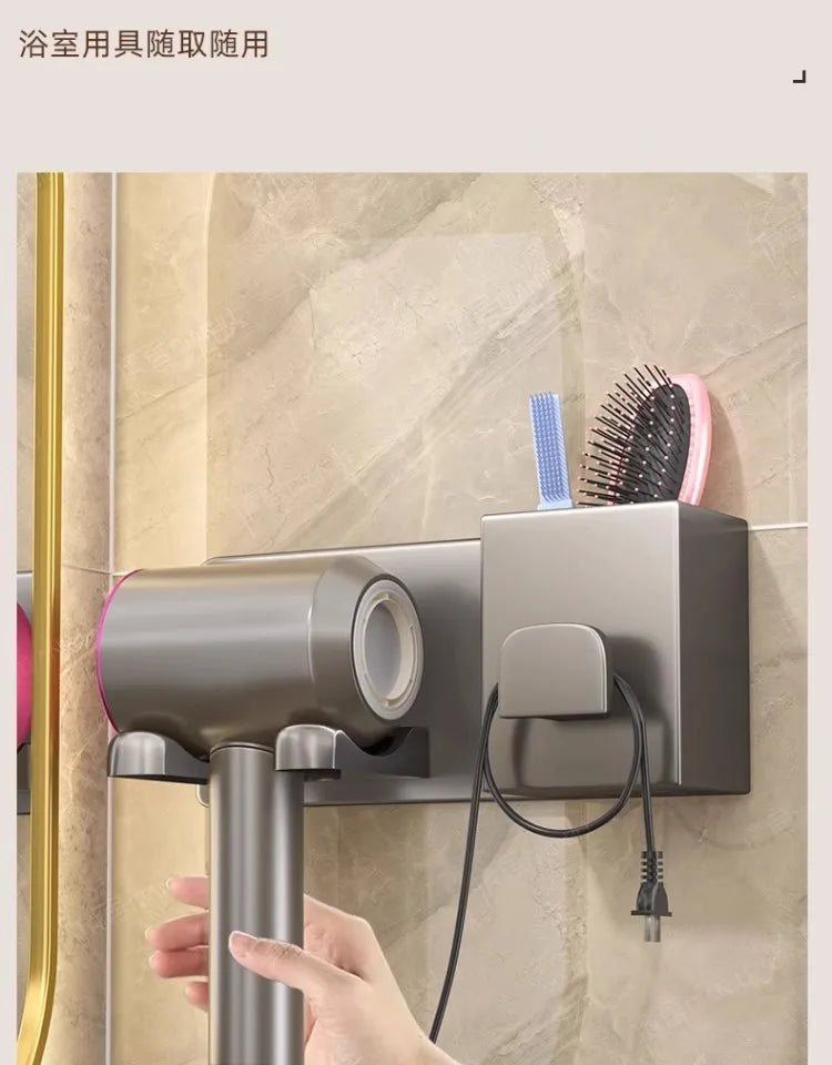 Support pour sèche-cheveux de salle de bain - Étagère de rangement à suspendre à la porte, porte-serviettes et accessoires de salle de bain