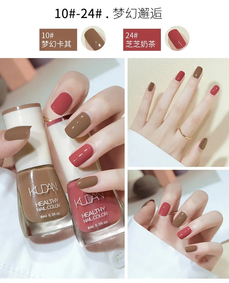 Vernis à ongles sans lampe UV, blanc à fines paillettes, sans cuisson, sans décollement, base huileuse transparente et brillante, couleur nude