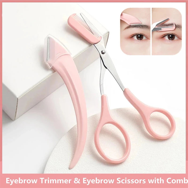 Eyebrow Trimming Knife Eyebrow Face Razor For Women Professional Eyebrow Scissors With Comb Brow Trimmer Scraper Accessories