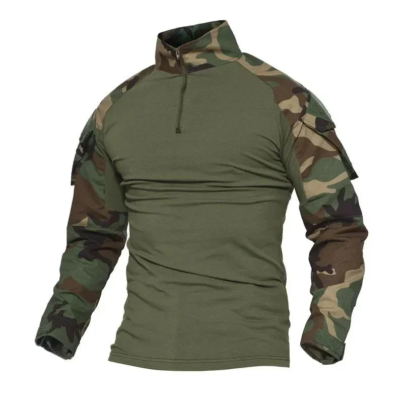 Tactical Airsoft Army Combat Shirt - Breathable CP Camo Zipper Tee
