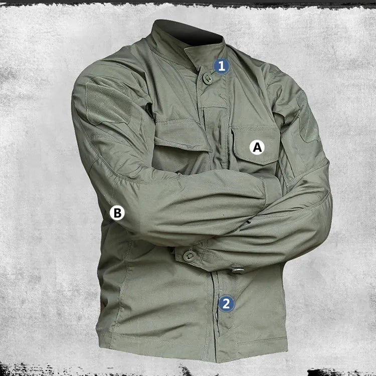 Military Tactical Long Sleeve Shirt - Multi-Pocket Camouflage Cargo Jacket