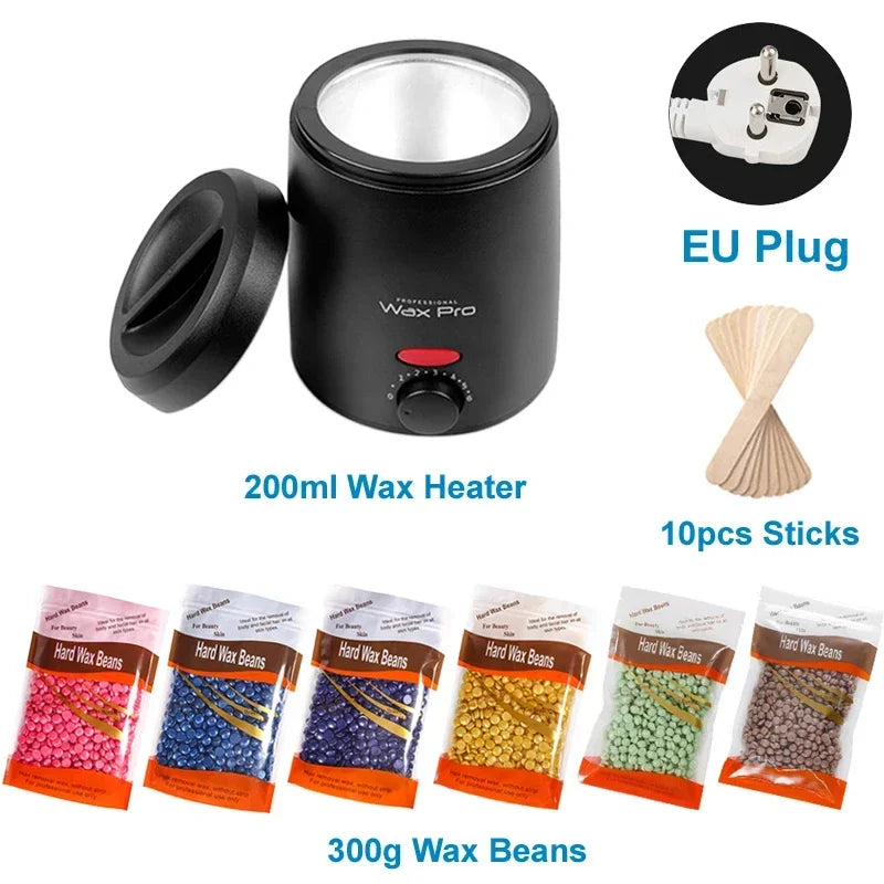 200ML Waxing Kit - Women Men Hard Wax Melt Warmer Kit for Hair Removal-Suitable for Full Body Hair Removal on Sensitive Skin