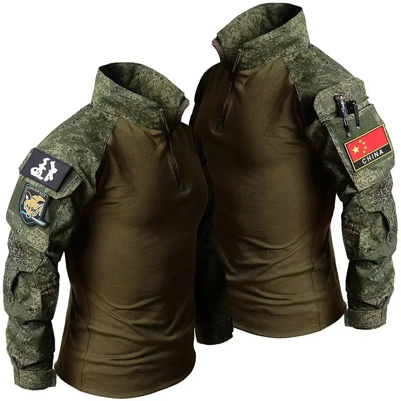Tactical Airsoft Army Combat Shirt - Breathable CP Camo Zipper Tee