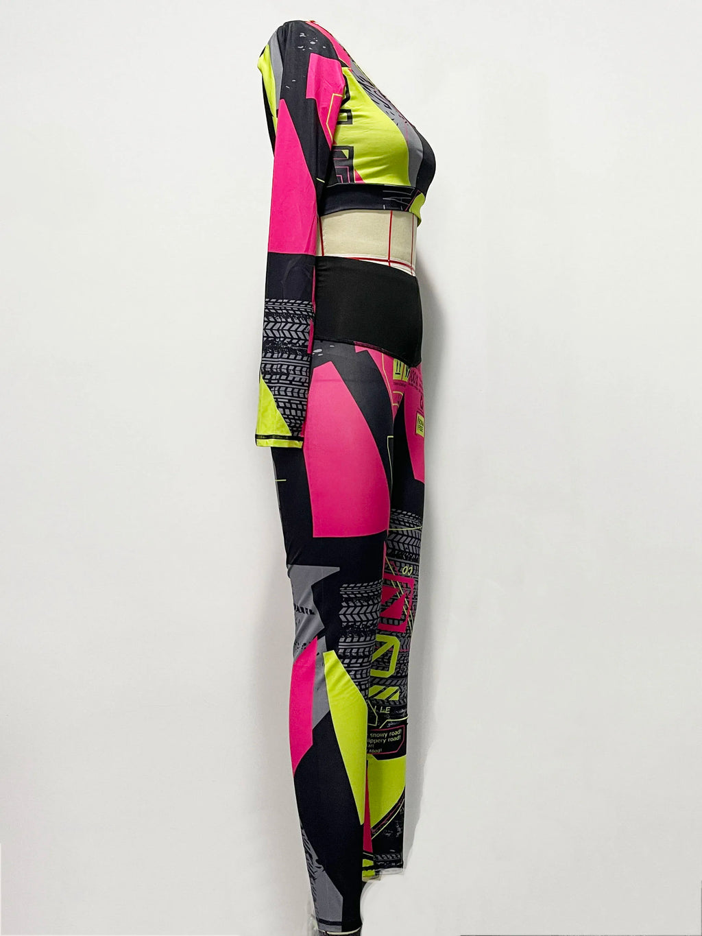 Women's Clothes Sports Yoga Set for Women Stylish Color-Block Long Sleeves Short Top&Pants Suits New 2 Piece Sets 90321