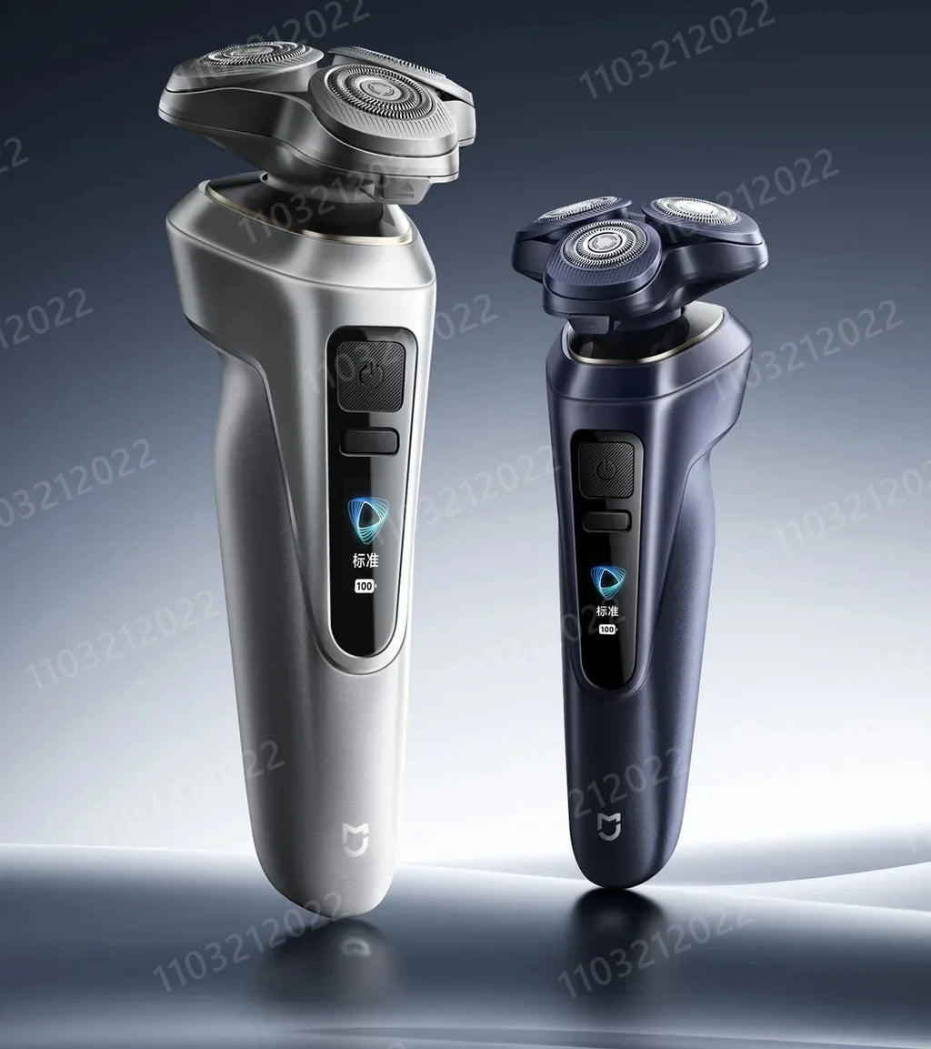 Rasoir électrique Xiaomi Pro avec tondeuse à barbe, utilisable sur peau sèche ou humide, étanche, écran couleur dynamique, rasage complet à 360°, autonomie de 90 jours.