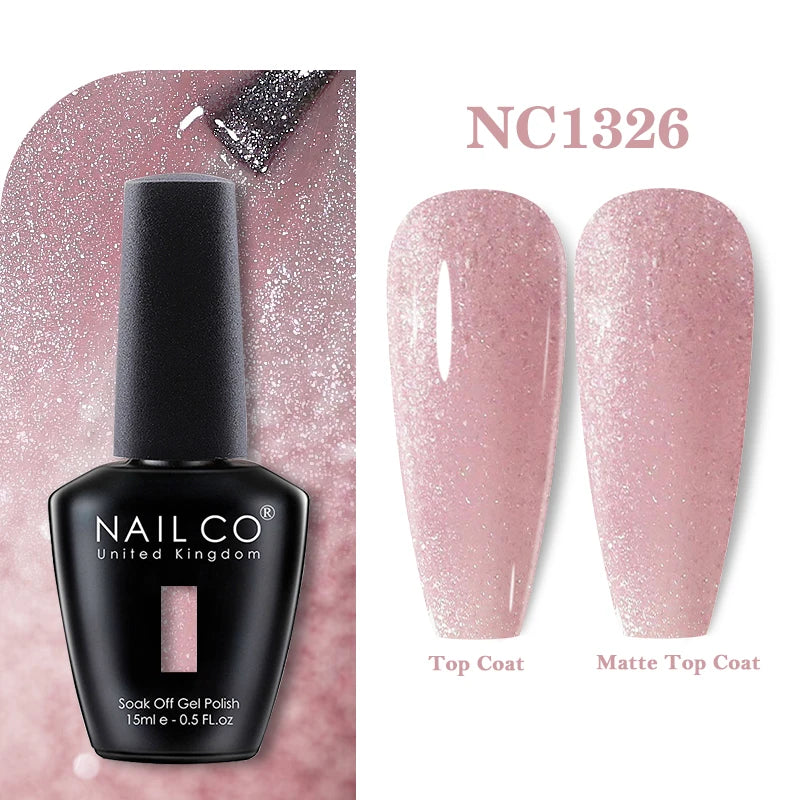 Vernis à ongles gel NAILCO 283 couleurs, base et top coat, semi-permanent, UV, pour nail art et manucure hybride.