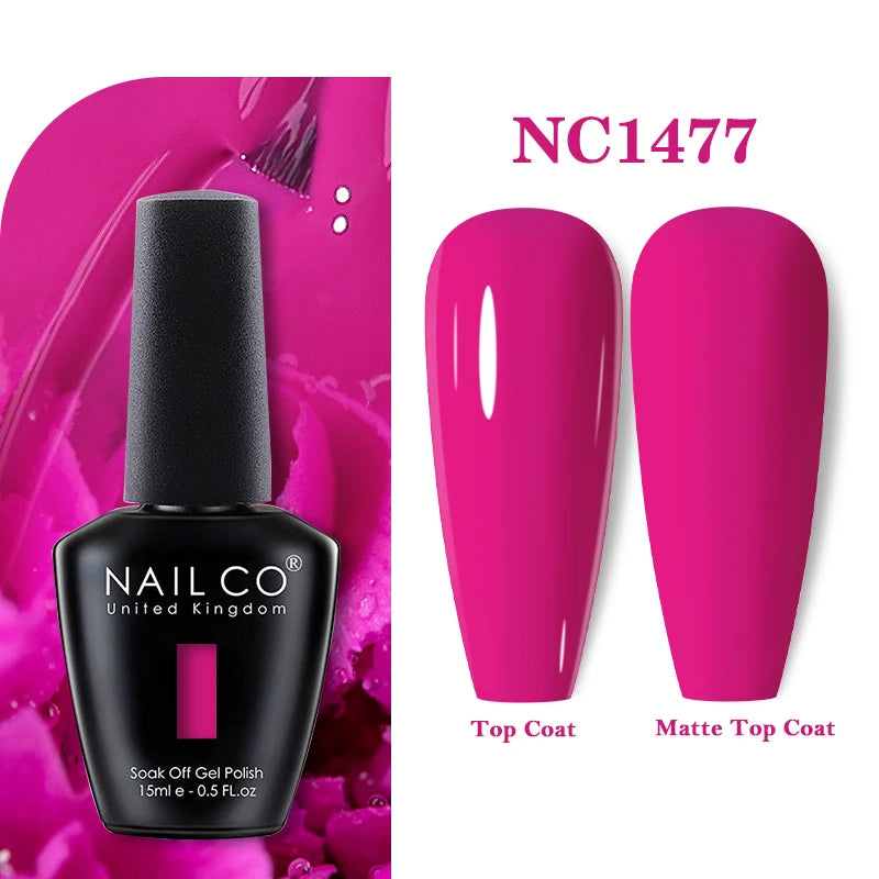 Vernis à ongles gel NAILCO 283 couleurs, base et top coat, semi-permanent, UV, pour nail art et manucure hybride.