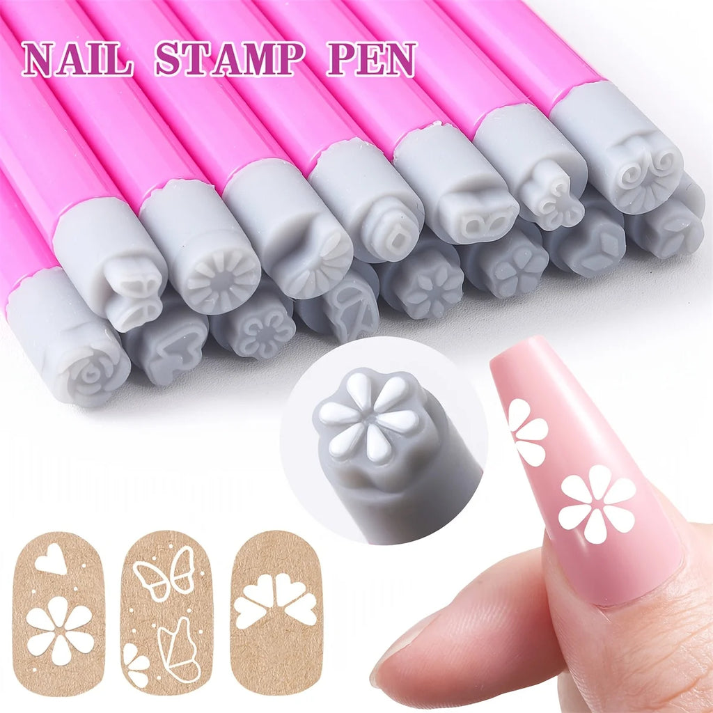Stylo tampon pour nail art DIY, motif floral et papillon, graffiti pour ongles, outils de polissage, peinture et dessin pour manucure