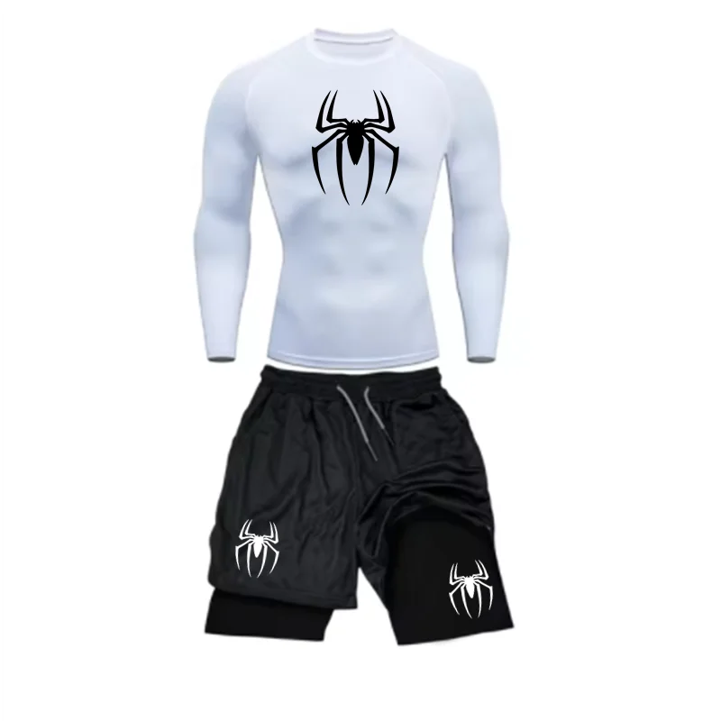 Spring and Autumn Men's Sports Set Quick drying Training Clothes Spider Printed Fitness Top Performance Shorts Gym Casual Sports