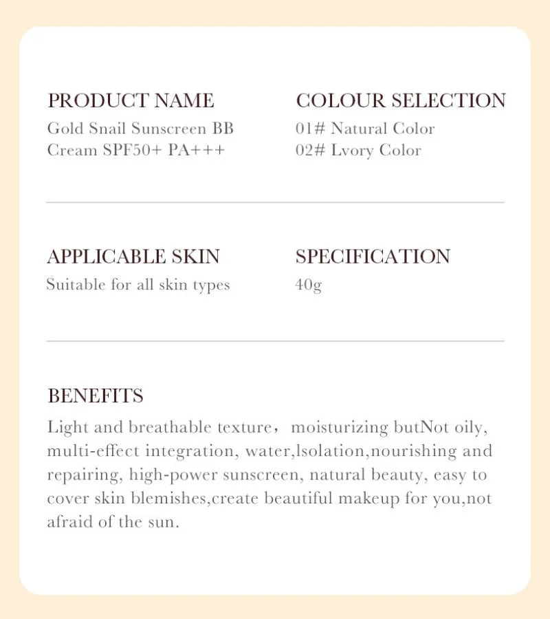 Gold Snail BB Cream SPF 50+