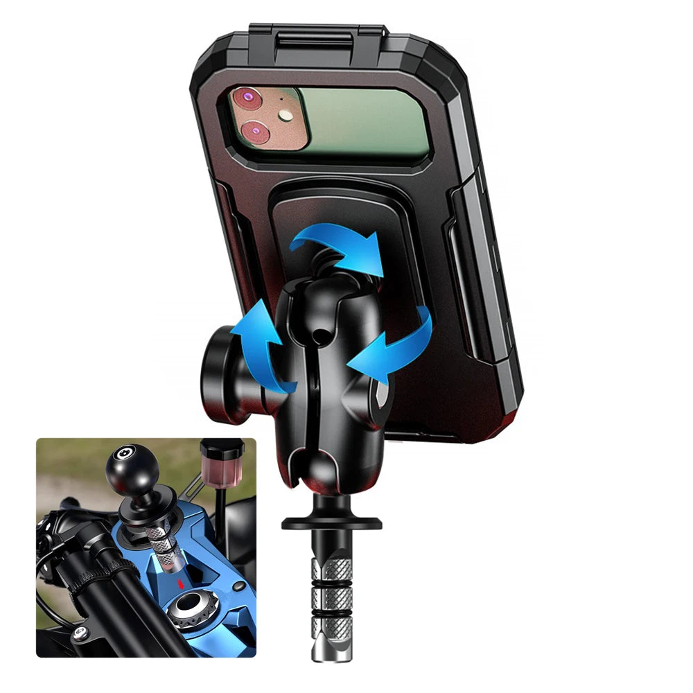 Étui de support de téléphone étanche pour potence de moto, fixation sur rotule de 2,5 cm (1 pouce), antivol, avec base en aluminium pour fourches de 11,9 à 17,3 cm (4,7 à 6,8 pouces).