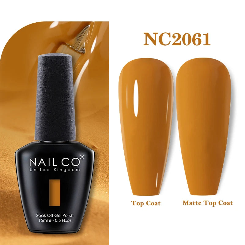 Vernis à ongles gel NAILCO 283 couleurs, base et top coat, semi-permanent, UV, pour nail art et manucure hybride.