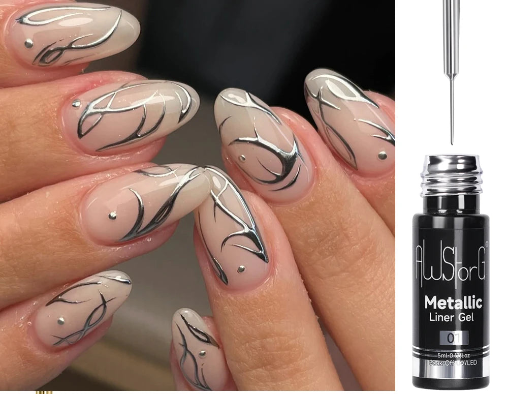 5ML Gold Silver Metallic Liner Paint Gel Polish Chrome Mirror Metal Effect Super Bright French UV LED Semi Permanent Nail Gel